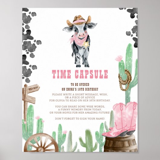 First Rodeo Wild West Baby Cow Time Capsule Sign Poster (Vorne)