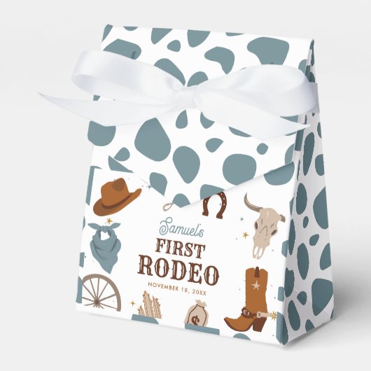 First Rodeo Wild West Boy First Birthday Blue Geschenkschachtel (Vorderseite)