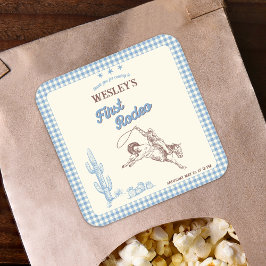 First Rodeo Wild West Boys 1st Birthday Party Quadratischer Aufkleber