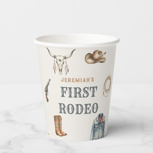 First Rodeo Wild West Cowboy Blue Birthday Pappbecher (Rückseite)