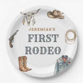 First Rodeo Wild West Cowboy Blue Birthday Pappteller
