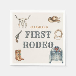 First Rodeo Wild West Cowboy Blue Birthday Serviette