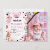 First Rodeo Wild West Cowgirl Birthday Foto Einladung (Vorderseite)