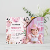 First Rodeo Wild West Cowgirl Birthday Foto Einladung (Stehend Vorderseite)