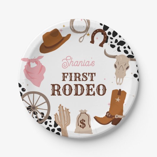 First Rodeo Wild West Cowgirl First Birthday Pappteller (Vorderseite)