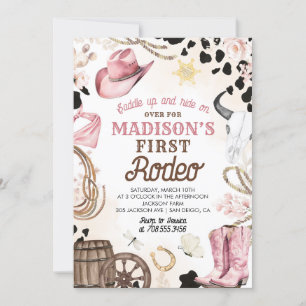 First Rodeo Wild West Cowgirl Pink Girl Birthday Einladung
