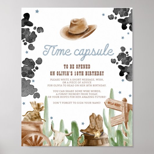 First Rodeo Wild West Rustic Time Capsule Sign Poster (Vorne)
