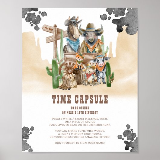 First Rodeo Wild West Time Capsule Sign Poster (Vorne)