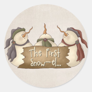 First Snow el Whimsy Winter Snowmen Design Runder Aufkleber