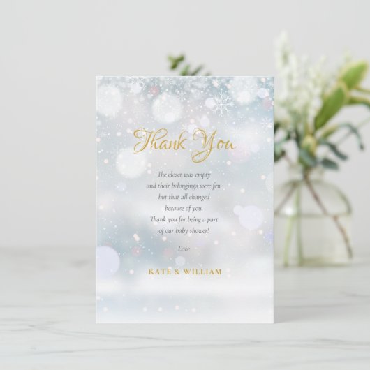 First Snowflakes Baby Dusche Danke Gedicht (Stehend Vorderseite)