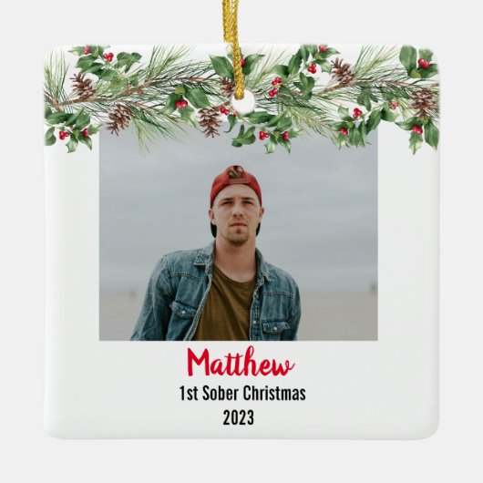 First Sober Christmas Minimales Foto Keramikornament (Vorderseite)