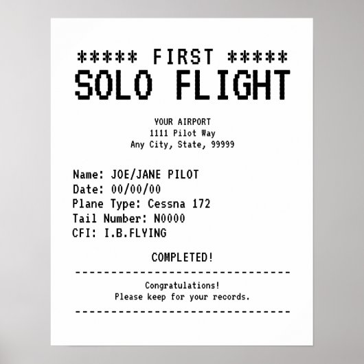 First Solo Flight Congratulations Poster (Vorne)