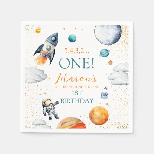 First Space Adventure Boy Birthday Napkins Serviette (Vorderseite)