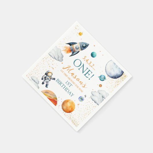 First Space Adventure Boy Birthday Napkins Serviette (Ecke)
