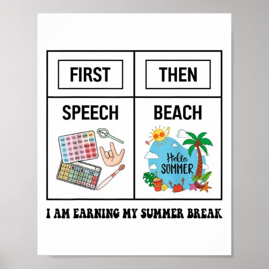 First Speech Then Beach Funny Speech Therapy Summe Poster (Vorne)