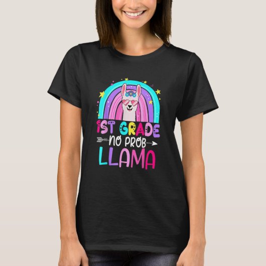 First Team 1st Grade Teacher Rainbow No Prob Llama T-Shirt (Vorderseite)