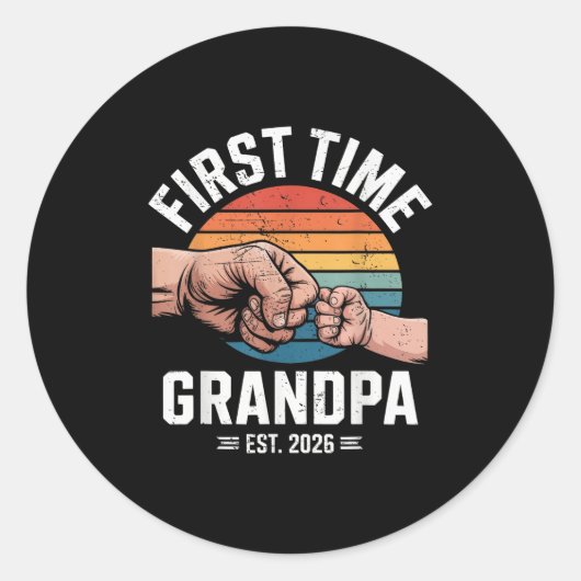 First Time Grandpa Est 2026 Baby Announcement Grea Runder Aufkleber (Vorderseite)