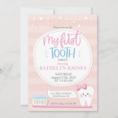 First Tooth Baby Girl Party Einladung (Vorderseite)