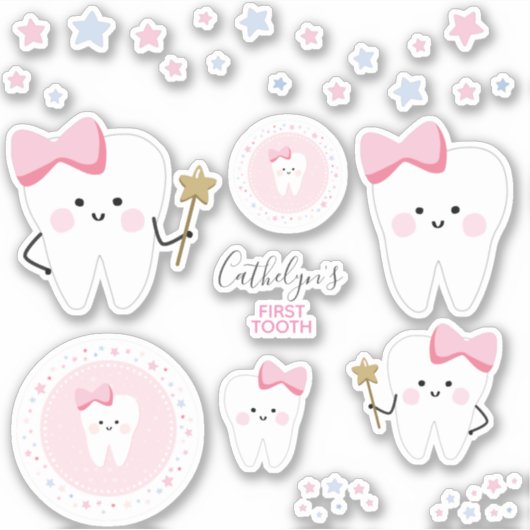 First Tooth Baby Girl Scrapbook oder Party Sticker (Vorderseite)