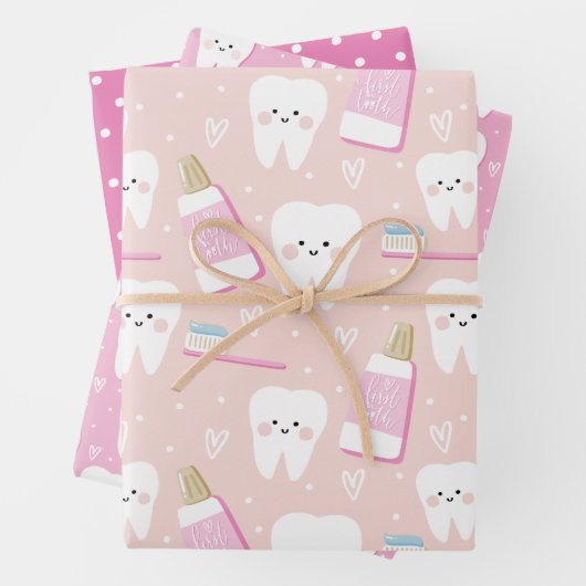 First Tooth Wrapping Paper Sheet Set 3 für Mädchen Geschenkpapier Set (Beispiel)