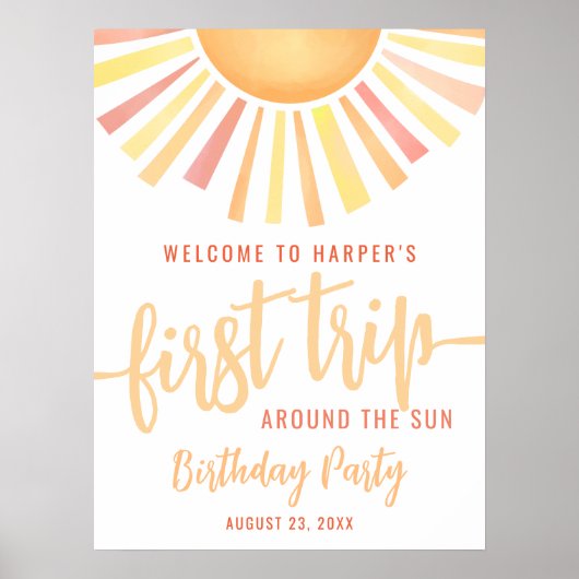 First Trip Around The Sun 1st Birthday Welcome Poster (Vorne)