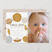 First Trip Around The Sun Boho 1st Birthday Photo Einladung (Vorne/Hinten)