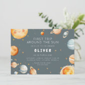 First Trip Around the Sun First Birthday Einladung (Stehend Vorderseite)