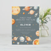 First Trip Around the Sun First Birthday Einladung (Stehend Vorderseite)