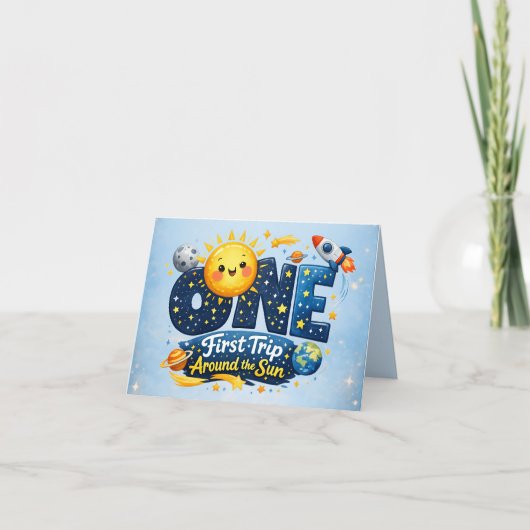 First Trip Around the Sun First Birthday Thank You Dankeskarte (Vorderseite)
