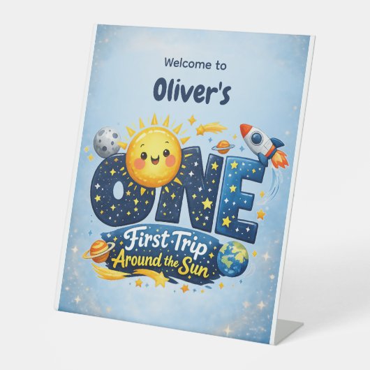 First Trip Around the Sun First Birthday Welcome Sockelschild (Vorderseite)