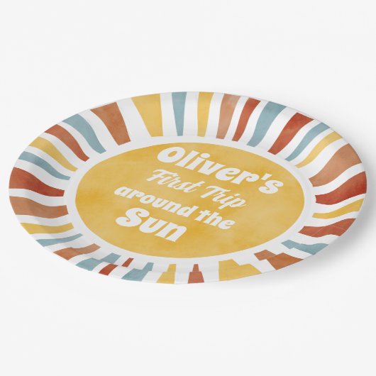 First Trip Around The Sun Invitation Pappteller (Schrägansicht)