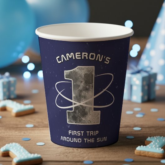 First Trip Around the Sun Moon One Birthday Party Pappbecher