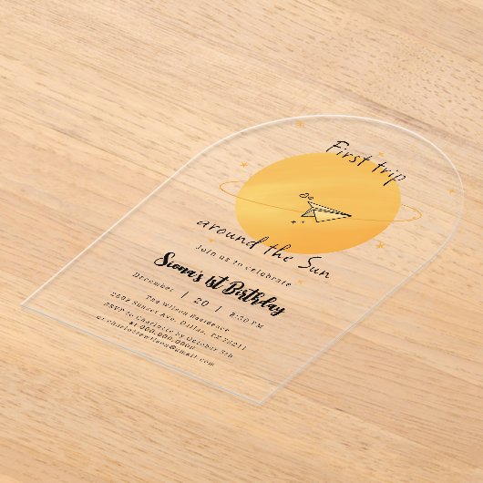 First Trip Around The Sun Paper Airplane Birthday Acryleinladungen (Ablage )