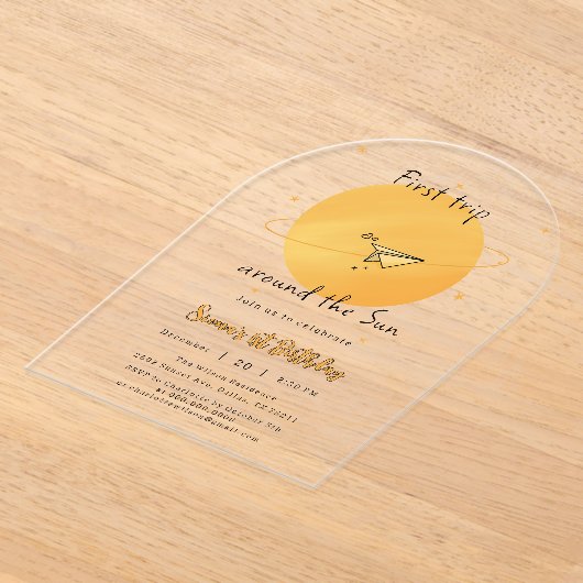 First Trip Around The Sun Paper Airplane Birthday Acryleinladungen (Ablage )