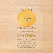 First Trip Around The Sun Paper Airplane Birthday Acryleinladungen (Vorderseite)