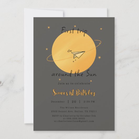 First Trip Around The Sun Paper Airplane Birthday Einladung (Vorderseite)
