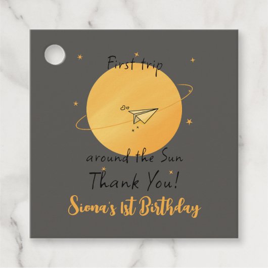 First Trip Around The Sun Paper Airplane Birthday Geschenkanhänger (Vorderseite)