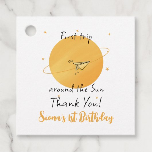First Trip Around The Sun Paper Airplane Birthday Geschenkanhänger (Vorderseite)