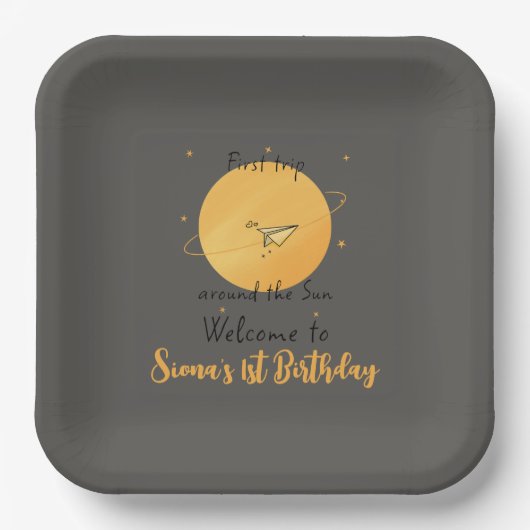 First Trip Around The Sun Paper Airplane Birthday Pappteller (Vorderseite)