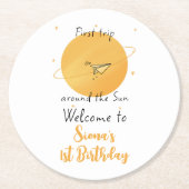 First Trip Around The Sun Paper Airplane Birthday Runder Pappuntersetzer (Vorderseite)