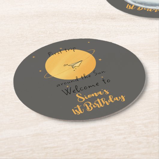 First Trip Around The Sun Paper Airplane Birthday Runder Pappuntersetzer (Angewinkelt)