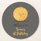 First Trip Around The Sun Paper Airplane Birthday Runder Pappuntersetzer (Vorderseite)