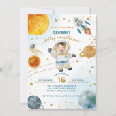 First Trip Around the Sun Photo Space Birthday Einladung (Vorderseite)