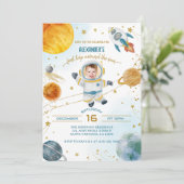 First Trip Around the Sun Photo Space Birthday Einladung (Stehend Vorderseite)