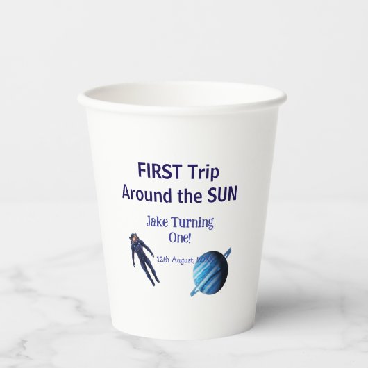 First trip around the sun planet astronaut birthda pappbecher (Vorderseite)