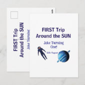 First trip around the sun planet astronaut birthda postkarte (Vorne/Hinten)