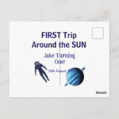 First trip around the sun planet astronaut birthda postkarte (Rückseite)