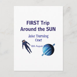 First trip around the sun planet astronaut birthda postkarte
