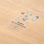 First Trip Around the Sun space Animals Birthday Acryleinladungen (Ablage )