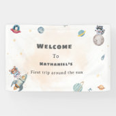 First Trip Around the Sun space animals Birthday  Banner (Horizontal)